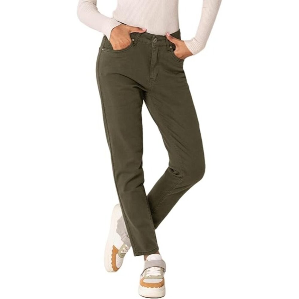 Denim & Co.‎ Olive Green Straight-Leg Pants Size 16 Cotton Blend Made In Egypt